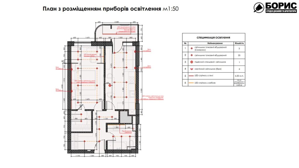 Дизайн-проект интерьера квартиры ЖК «Черёмушки», план приборов освещения
