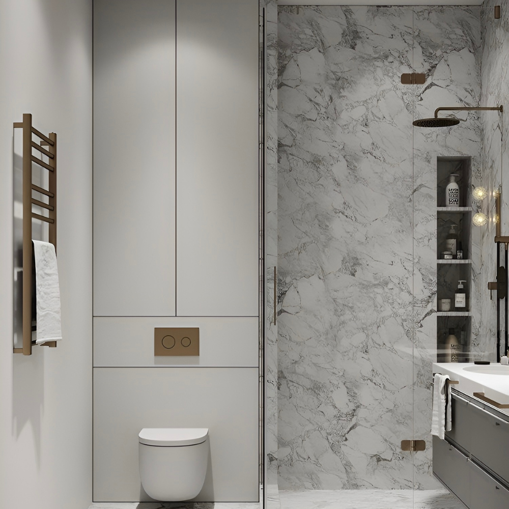 Современный стиль в дизайне ванной с душевой кабиной